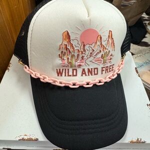 Wild and Free Trucker Hat with Pink Chain
